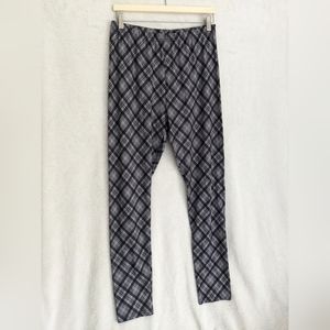 Lily by Firmiana L/XL Leggings, Diagonal Plaid, Grey and Black